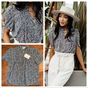 NWT Bohme Floral Print Pintuck Detail Top